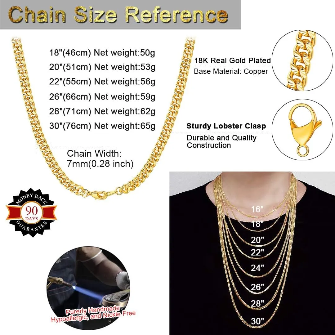 ChainsHouse Stainless Steel Cuban Chain Necklace for Men Women, 18K Gold/Black/Rose Gold Plated Miami Curb Chains,18" 20" 22" 24" 26" 28" 30" Length,4mm/7mm Wide,Send Gift Box