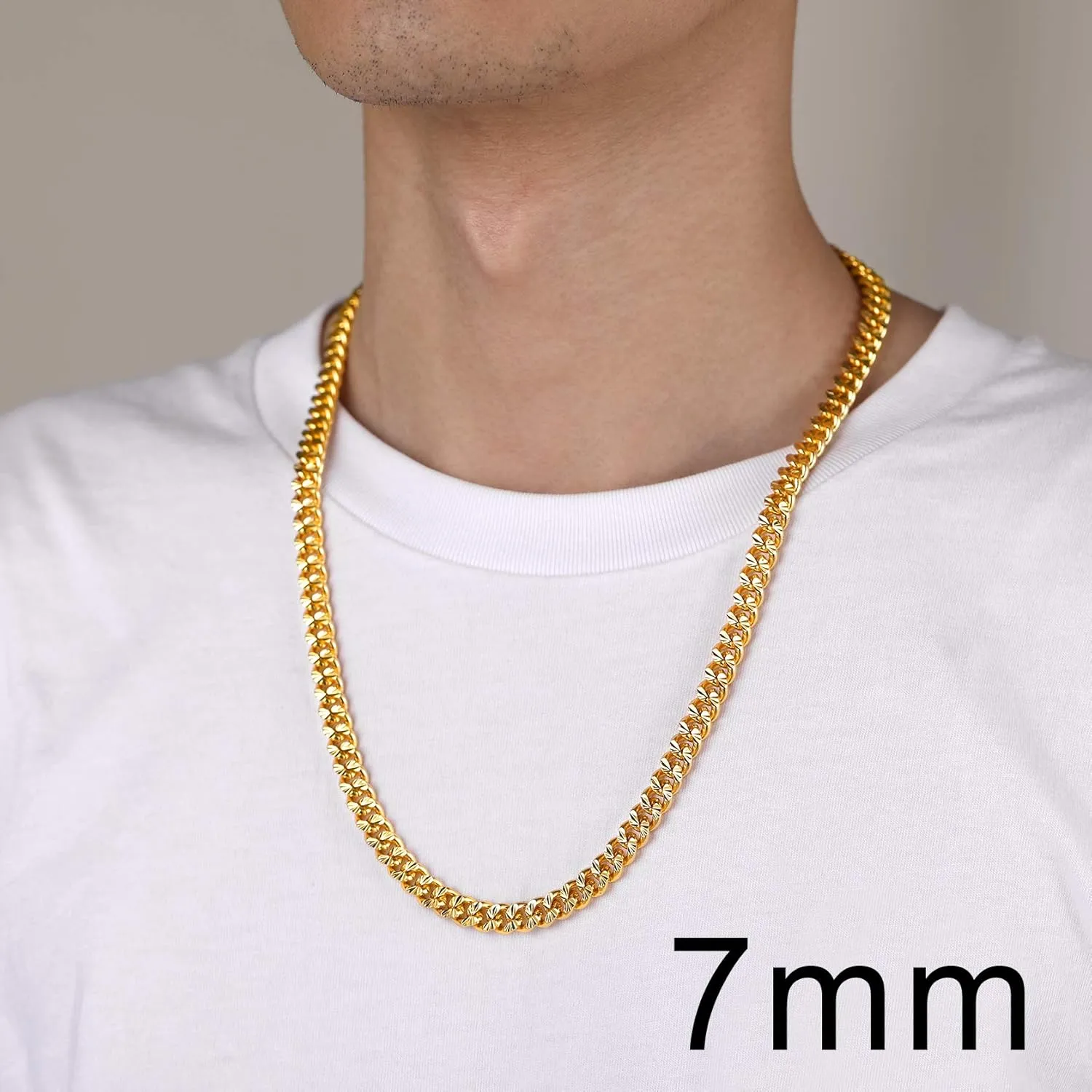 ChainsHouse Stainless Steel Cuban Chain Necklace for Men Women, 18K Gold/Black/Rose Gold Plated Miami Curb Chains,18" 20" 22" 24" 26" 28" 30" Length,4mm/7mm Wide,Send Gift Box