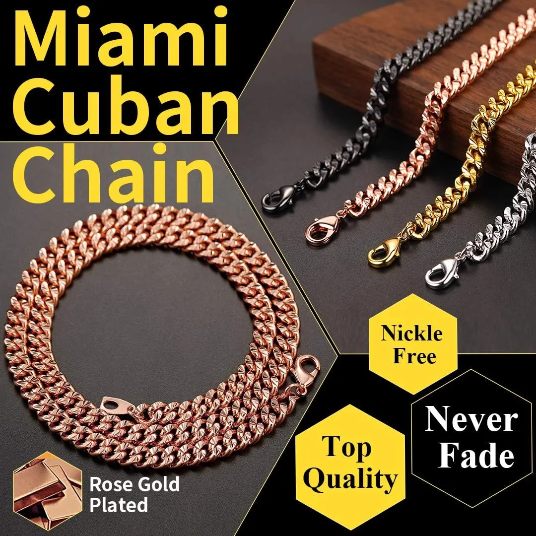 ChainsHouse Stainless Steel Cuban Chain Necklace for Men Women, 18K Gold/Black/Rose Gold Plated Miami Curb Chains,18" 20" 22" 24" 26" 28" 30" Length,4mm/7mm Wide,Send Gift Box