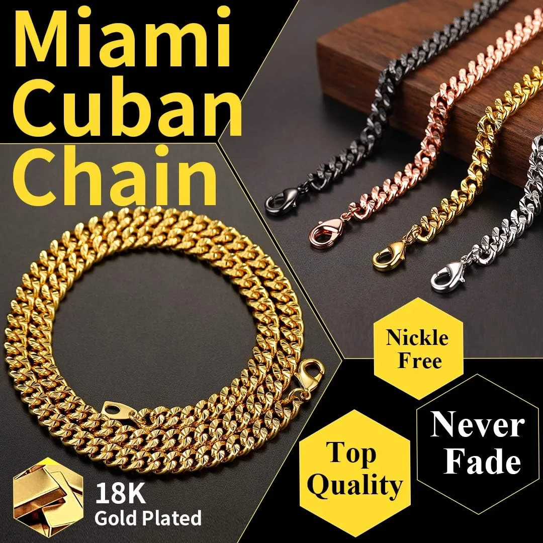 ChainsHouse Stainless Steel Cuban Chain Necklace for Men Women, 18K Gold/Black/Rose Gold Plated Miami Curb Chains,18" 20" 22" 24" 26" 28" 30" Length,4mm/7mm Wide,Send Gift Box