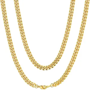 ChainsHouse Stainless Steel Cuban Chain Necklace for Men Women, 18K Gold/Black/Rose Gold Plated Miami Curb Chains,18" 20" 22" 24" 26" 28" 30" Length,4mm/7mm Wide,Send Gift Box