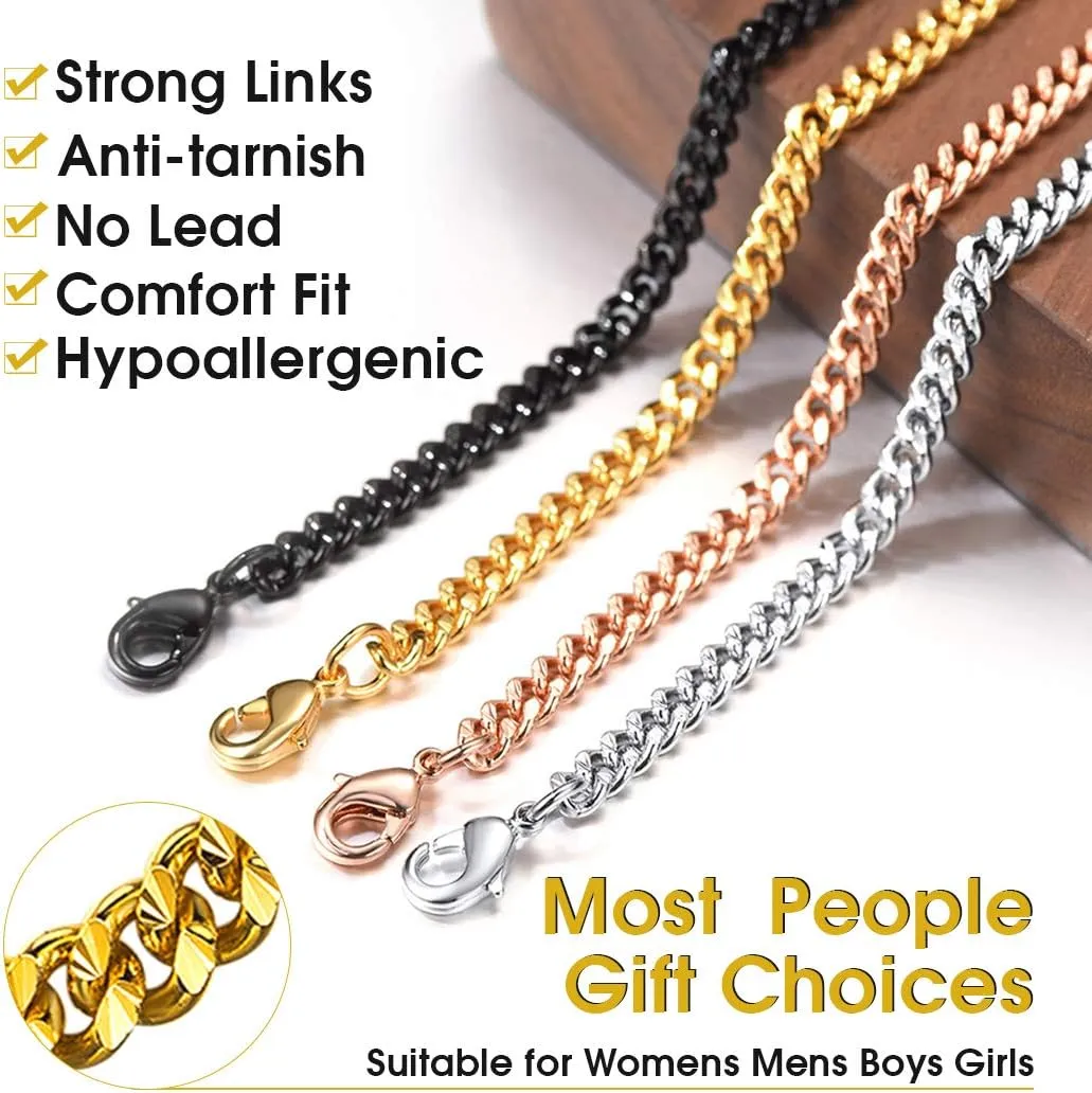 ChainsHouse Stainless Steel Cuban Chain Necklace for Men Women, 18K Gold/Black/Rose Gold Plated Miami Curb Chains,18" 20" 22" 24" 26" 28" 30" Length,4mm/7mm Wide,Send Gift Box