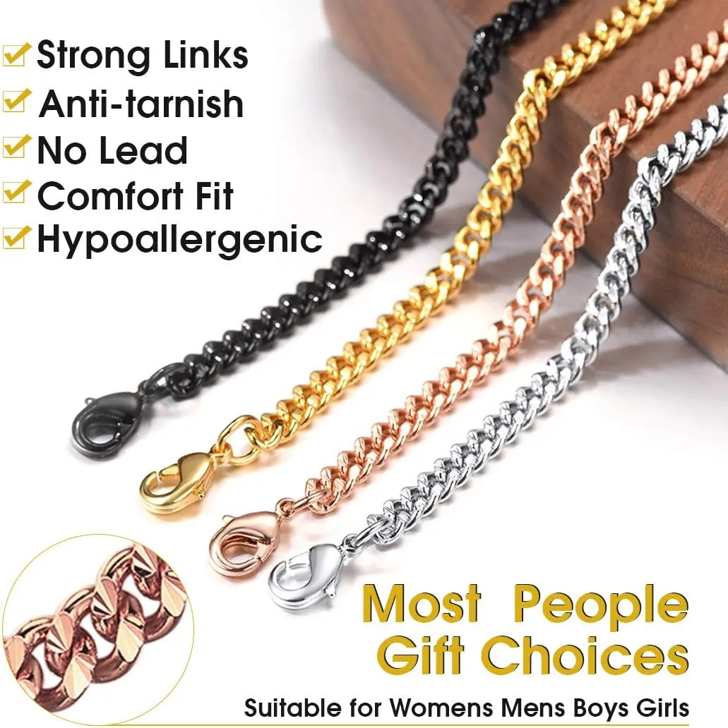 ChainsHouse Stainless Steel Cuban Chain Necklace for Men Women, 18K Gold/Black/Rose Gold Plated Miami Curb Chains,18" 20" 22" 24" 26" 28" 30" Length,4mm/7mm Wide,Send Gift Box