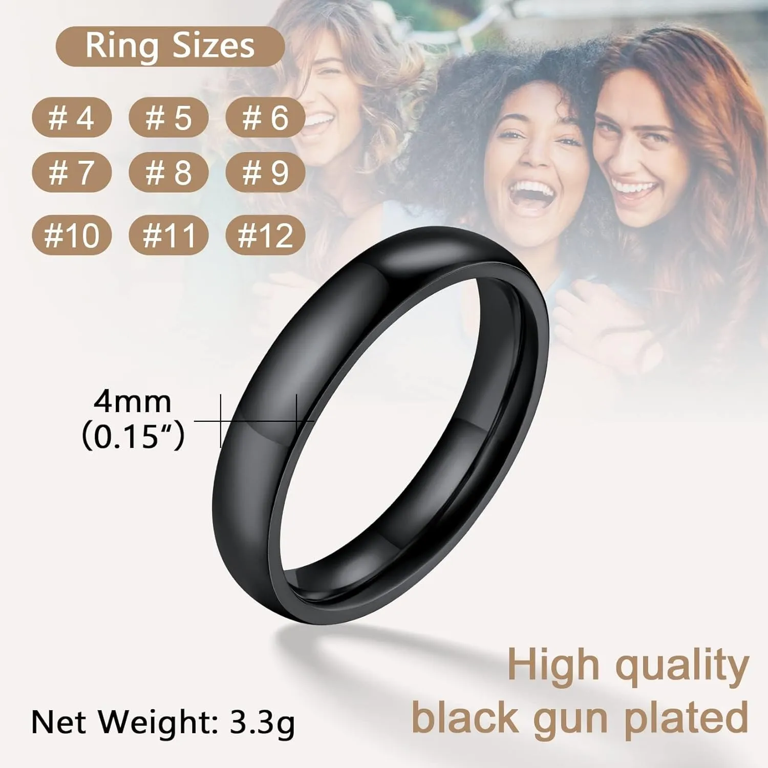 ChainsProMax Men/Women Classic Plain Ring, 2/4/6/8 mm Wedding Band, Gold Plated/Stainless Steel/Black, Send Gift Box