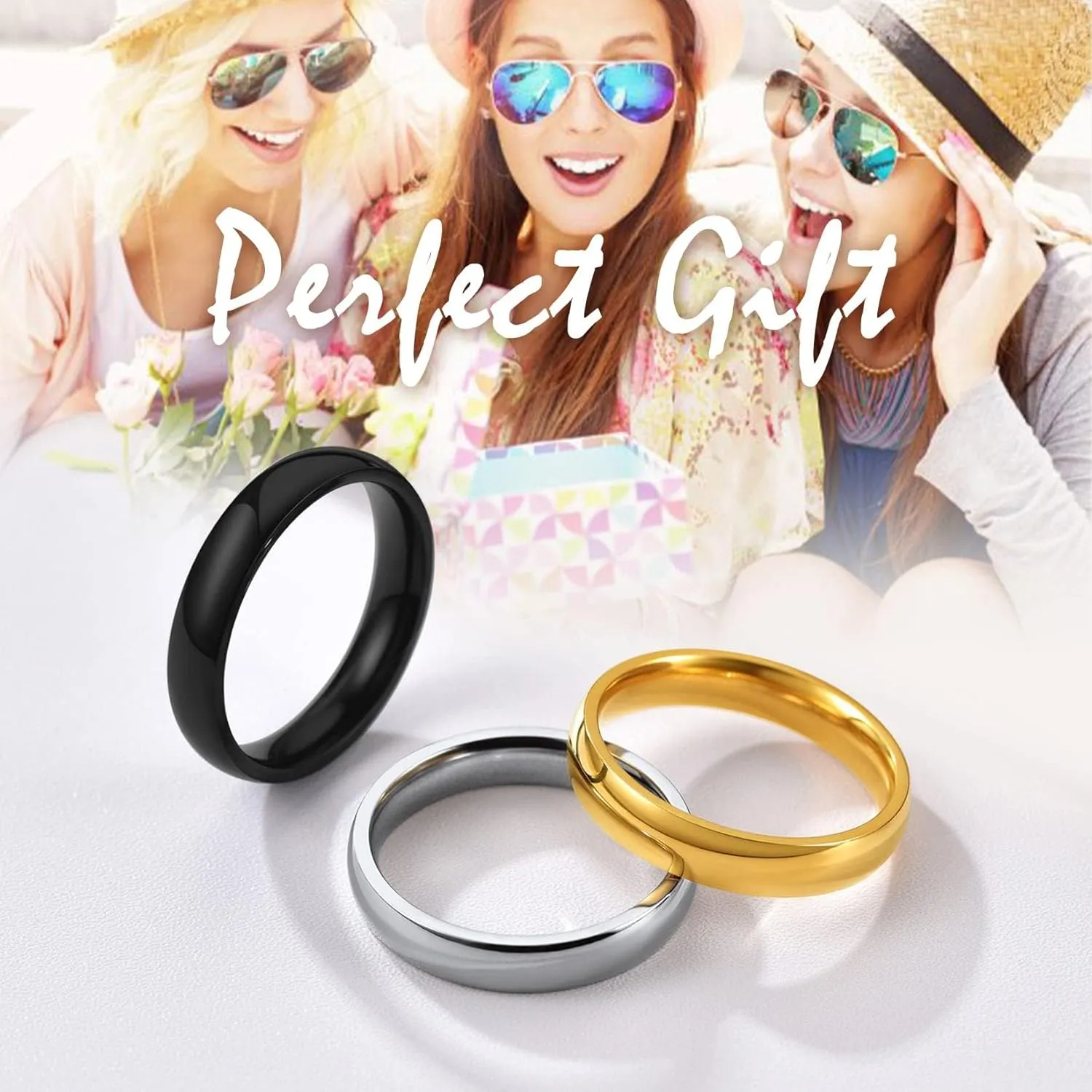 ChainsProMax Men/Women Classic Plain Ring, 2/4/6/8 mm Wedding Band, Gold Plated/Stainless Steel/Black, Send Gift Box