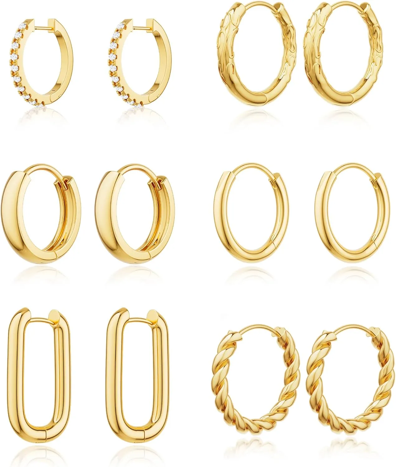 CHESKY 6 Pairs Gold Hoop Earrings Set for Women: Trendy 14k Gold Plated Lightweight Chunky Hoop Earrings Thick Hypoallergenic Open Twisted Huggie Hoops Earring Pack Jewelry for Gifts