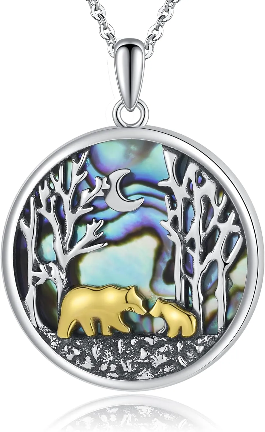 CHIC & ARTSY Animal Necklace 925 Sterling Silver Dainty Abalone Shell Bear,Panda,Bee,Fox,Wolf,Unicorn Pendants Necklace Animal Lover Jewelry for Women Sister Wife Mama Her