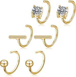 CHIC & ARTSY Half Hoops Earrings 925 Sterling Silver Small Huggie Hoop Earrings Ball, Bar, Star, Moon, Heart, Cross, Dot, Triangle Half Hoops Cartilage Piercing Earrings Tiny Hoop Stud Earrings