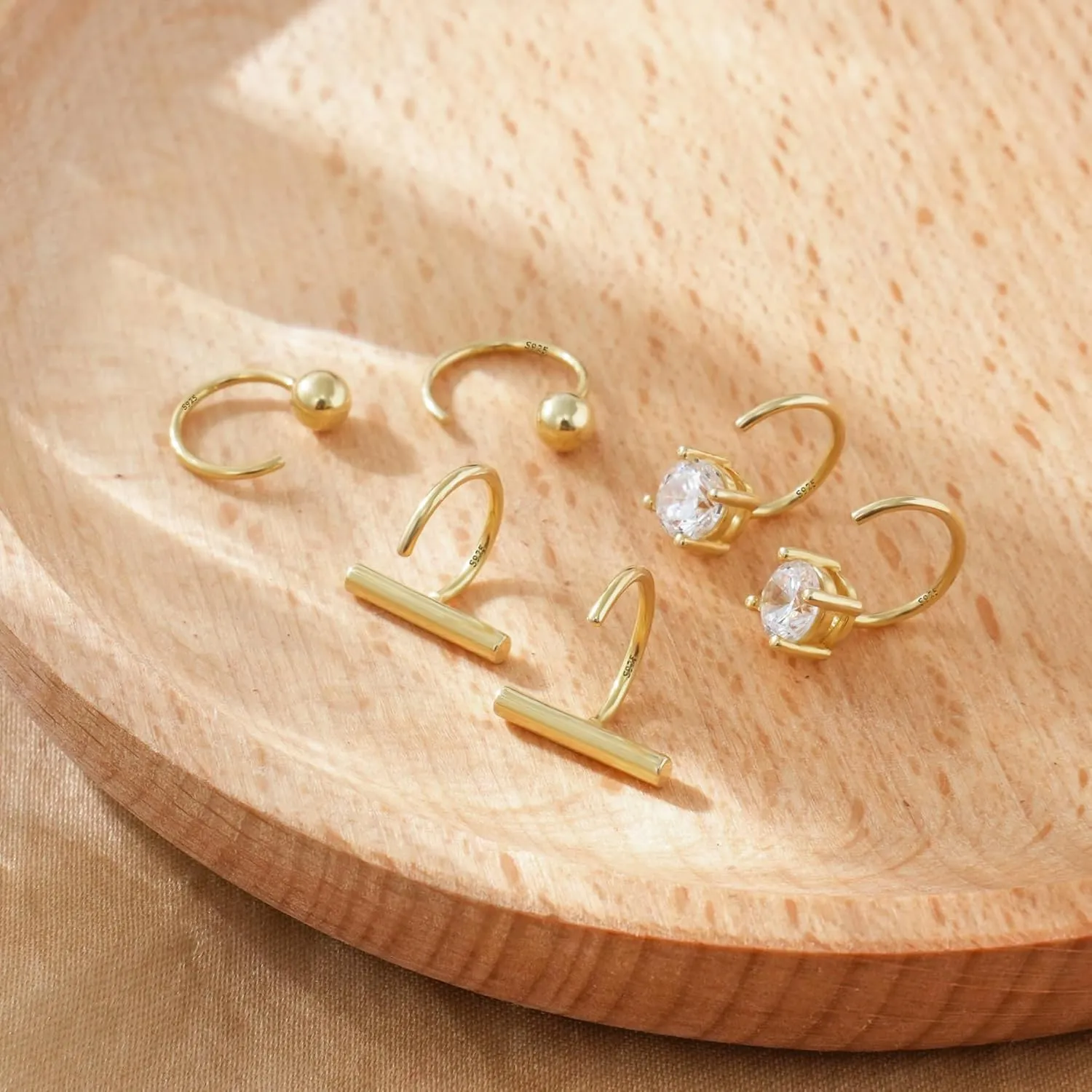 CHIC & ARTSY Half Hoops Earrings 925 Sterling Silver Small Huggie Hoop Earrings Ball, Bar, Star, Moon, Heart, Cross, Dot, Triangle Half Hoops Cartilage Piercing Earrings Tiny Hoop Stud Earrings