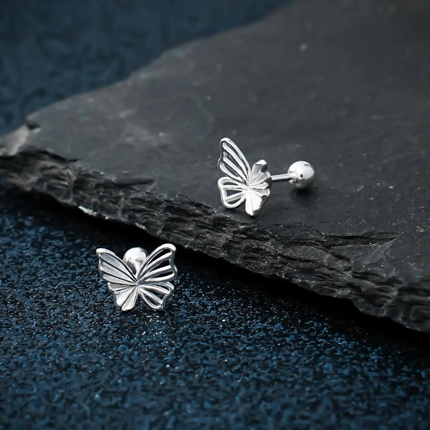 CHIC & ARTSY Solid 925 Sterling Silver Bow/Butterfly Screw Back Stud Earrings for Women Dainty Simple Small Bow Earrings for Her