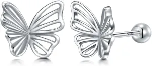 CHIC & ARTSY Solid 925 Sterling Silver Bow/Butterfly Screw Back Stud Earrings for Women Dainty Simple Small Bow Earrings for Her
