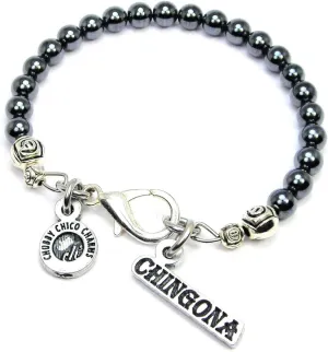 Chingona Hand Beaded Natural Hematite Bracelet Great Gift for Friend, Sister, Mother, Female, Mexican, Mexican American
