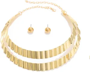 Choker Necklace Earrings Set Gold Layered Chunky Chokers Statement Collar Necklaces African Alloy Costumes Jewelry Accessories for Women for Women
