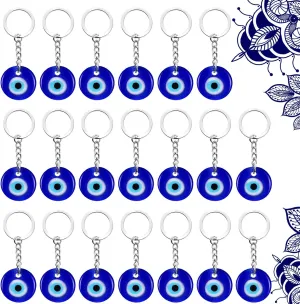 Chuangdi 20 Pieces Evil Eye Keychain Bulkturkish Blue Charms Pendants Crafting Glass Keychain with Keyring Hanging Ornament Jewelry Accessories Amulet for Good Luck