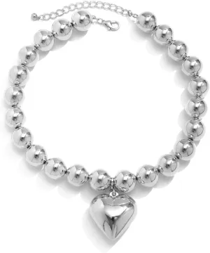 Chunky Choker Necklace for Women Gold Silver Heart Pendant Necklace Pearl Beads Necklace Punk Y2k Accessories Trendy Jewelry Gifts