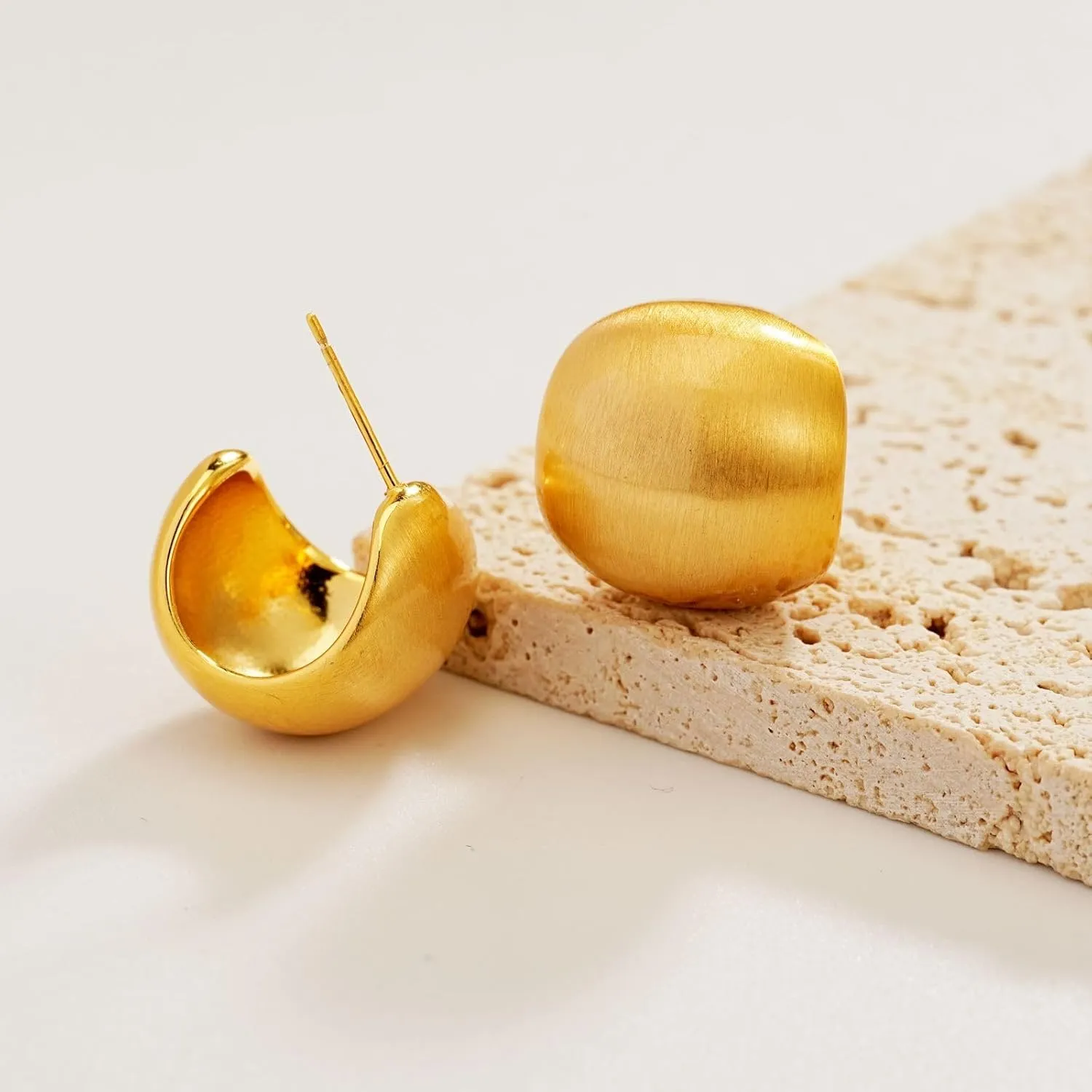 Chunky Gold Earrings 14K Gold Plated Statement Earrings for Women Trendy Hypoallergenic Textured Hoop Earring Ribbed Huggie Stud Earrings Jewelry Gifts