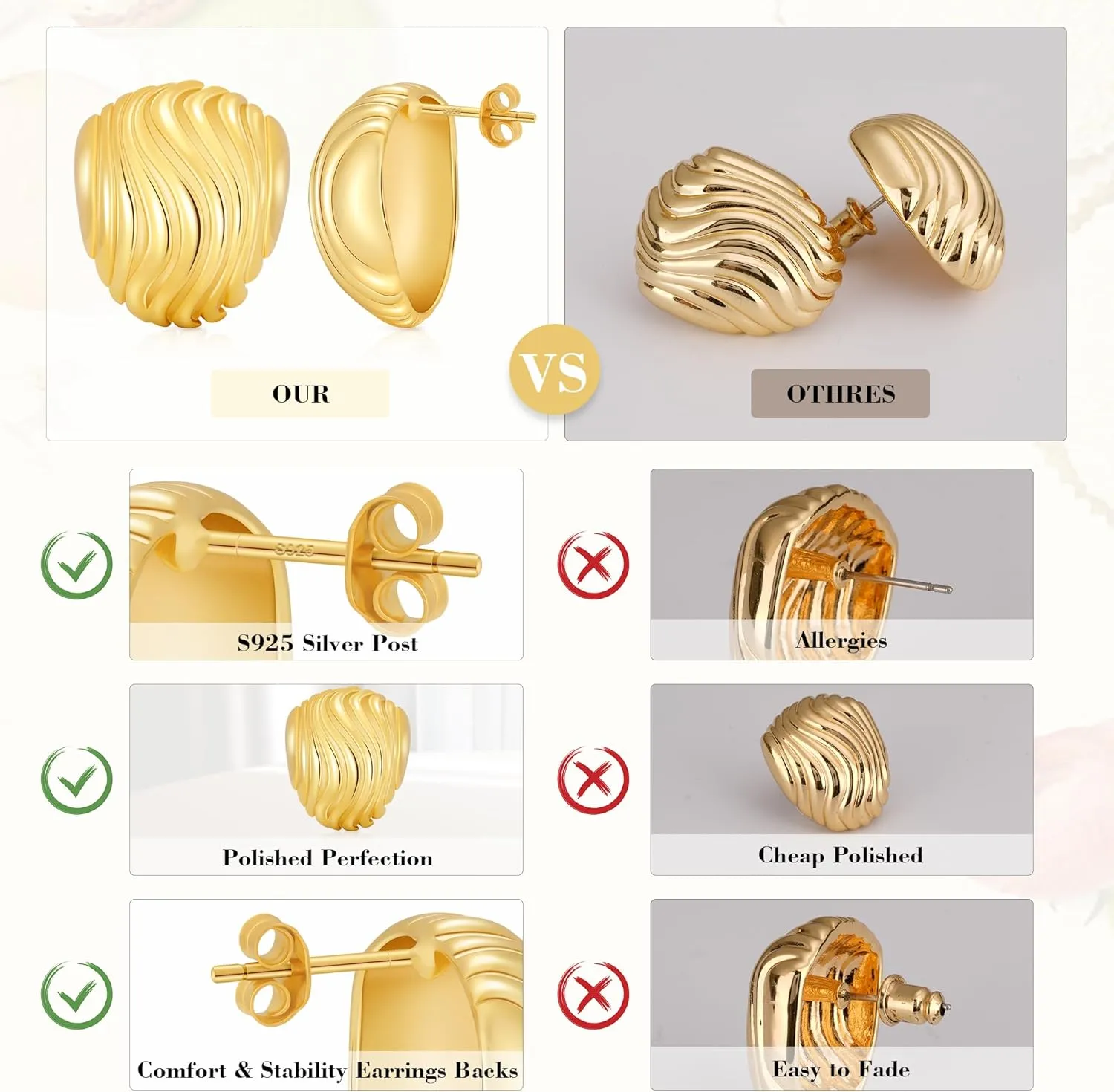 Chunky Gold Earrings for Women,18K Gold Plated Statement Geometric Earrings Hypoallergenic Hoop Earrings for Women