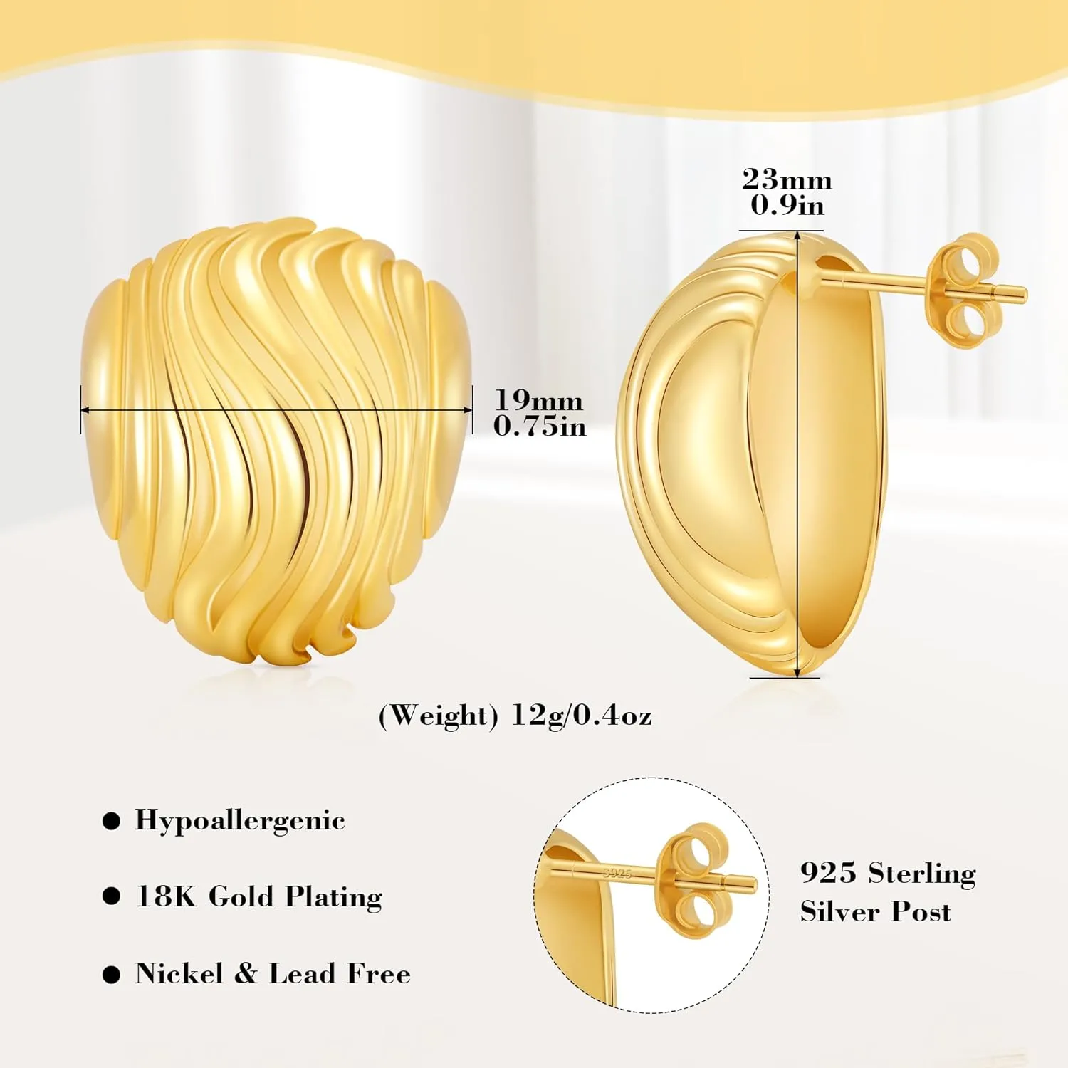 Chunky Gold Earrings for Women,18K Gold Plated Statement Geometric Earrings Hypoallergenic Hoop Earrings for Women