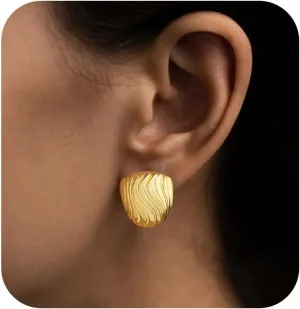 Chunky Gold Earrings for Women,18K Gold Plated Statement Geometric Earrings Hypoallergenic Hoop Earrings for Women