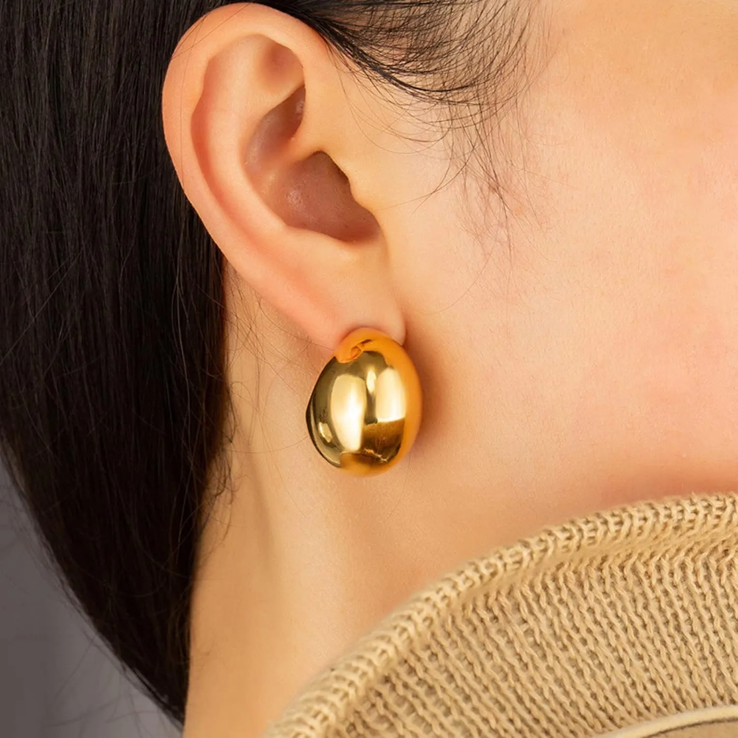 Chunky Gold Hoop Earrings for Women,14K Gold Plated Waterdrop Open Thick Huggie Hypoallergenic Earrings,Trendy Jewelry for Women