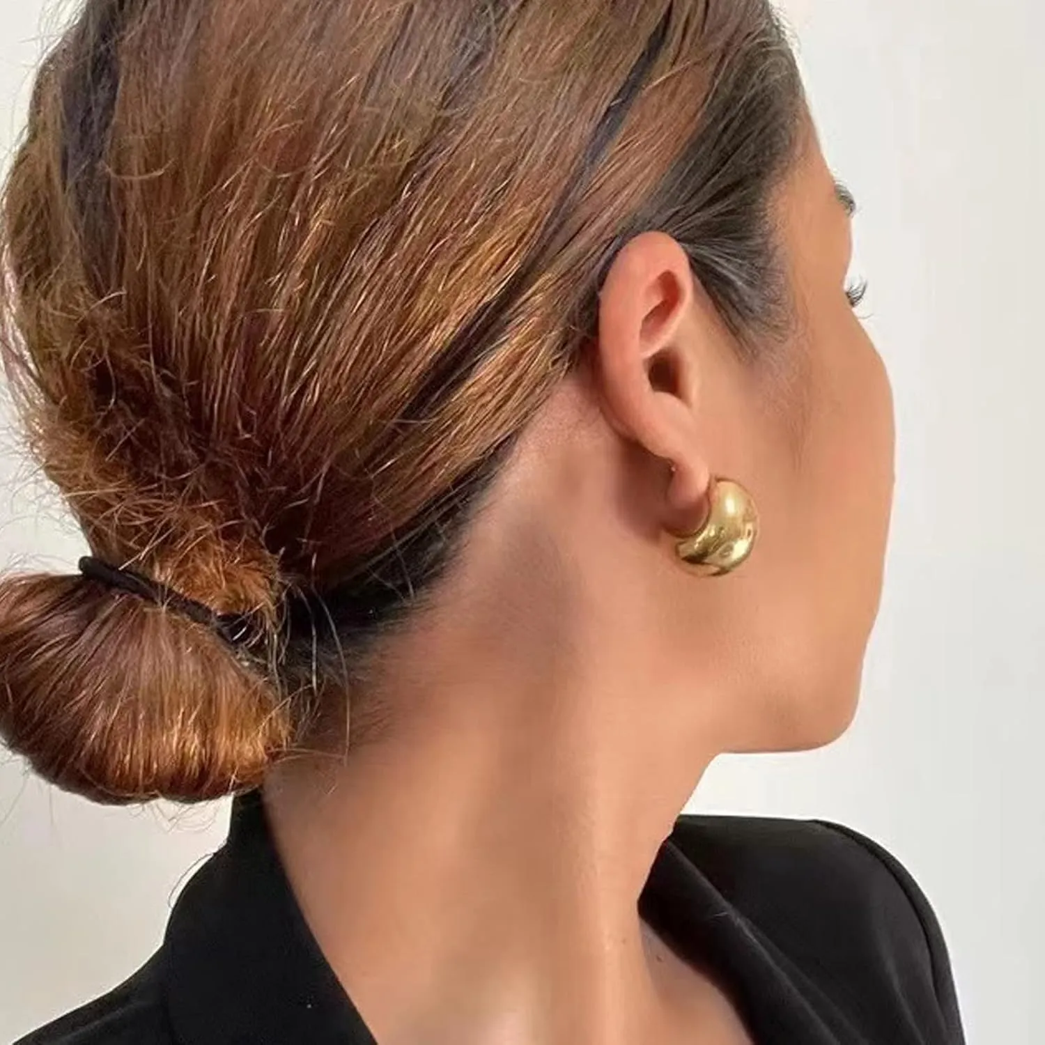 Chunky Gold Hoop Earrings for Women,14K Gold Plated Waterdrop Open Thick Huggie Hypoallergenic Earrings,Trendy Jewelry for Women