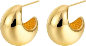 Chunky Gold Hoop Earrings for Women,14K Gold Plated Waterdrop Open Thick Huggie Hypoallergenic Earrings,Trendy Jewelry for Women