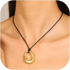 Chunky Gold Necklace Chunky Necklaces for Women Black Rope Choker Necklace Gold Charm Necklace Irregular Pendant Necklace Trendy Gold Jewelry