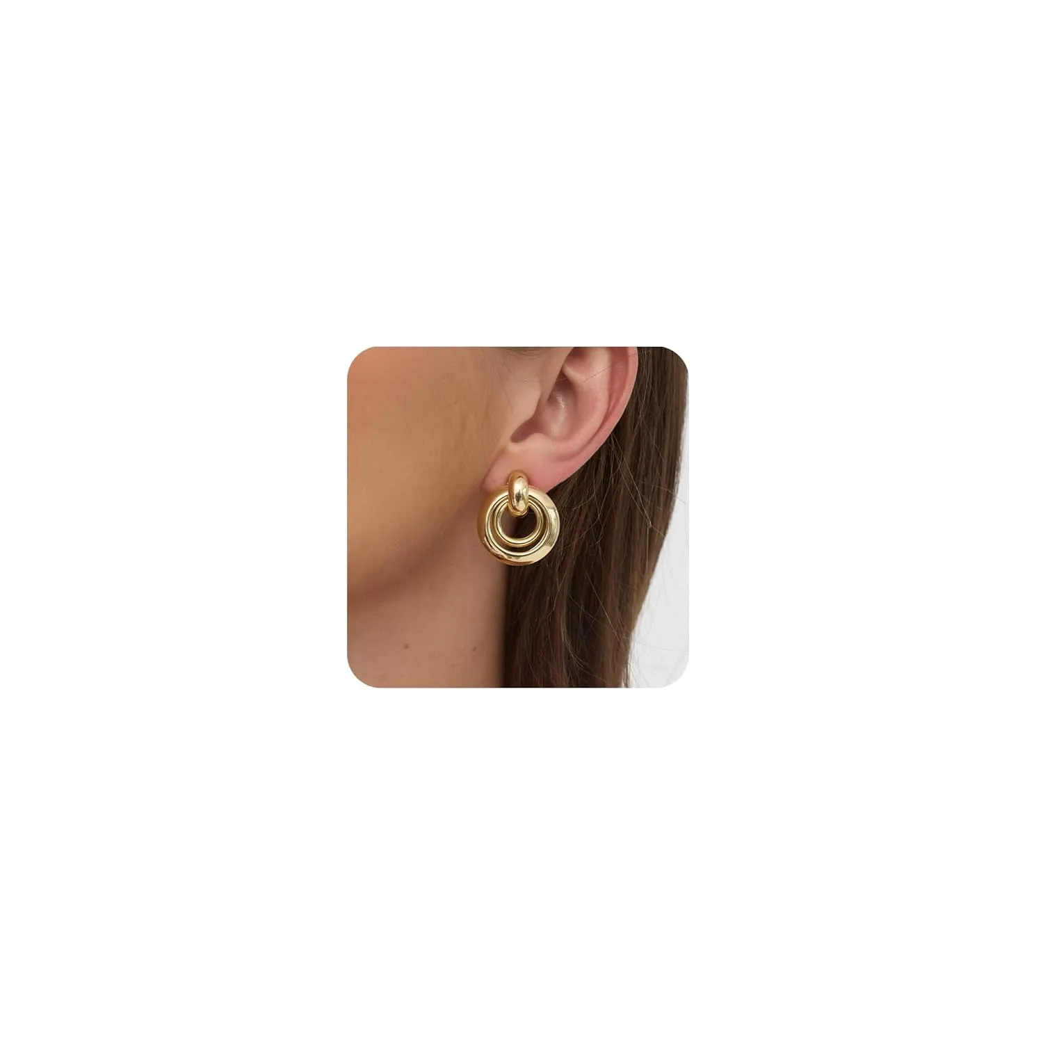Chunky Knot Link Circle Statement Earrings, Gold-Plated, Drop Dangle Studs