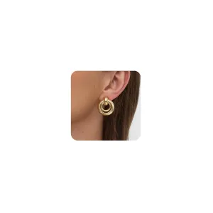 Chunky Knot Link Circle Statement Earrings, Gold-Plated, Drop Dangle Studs