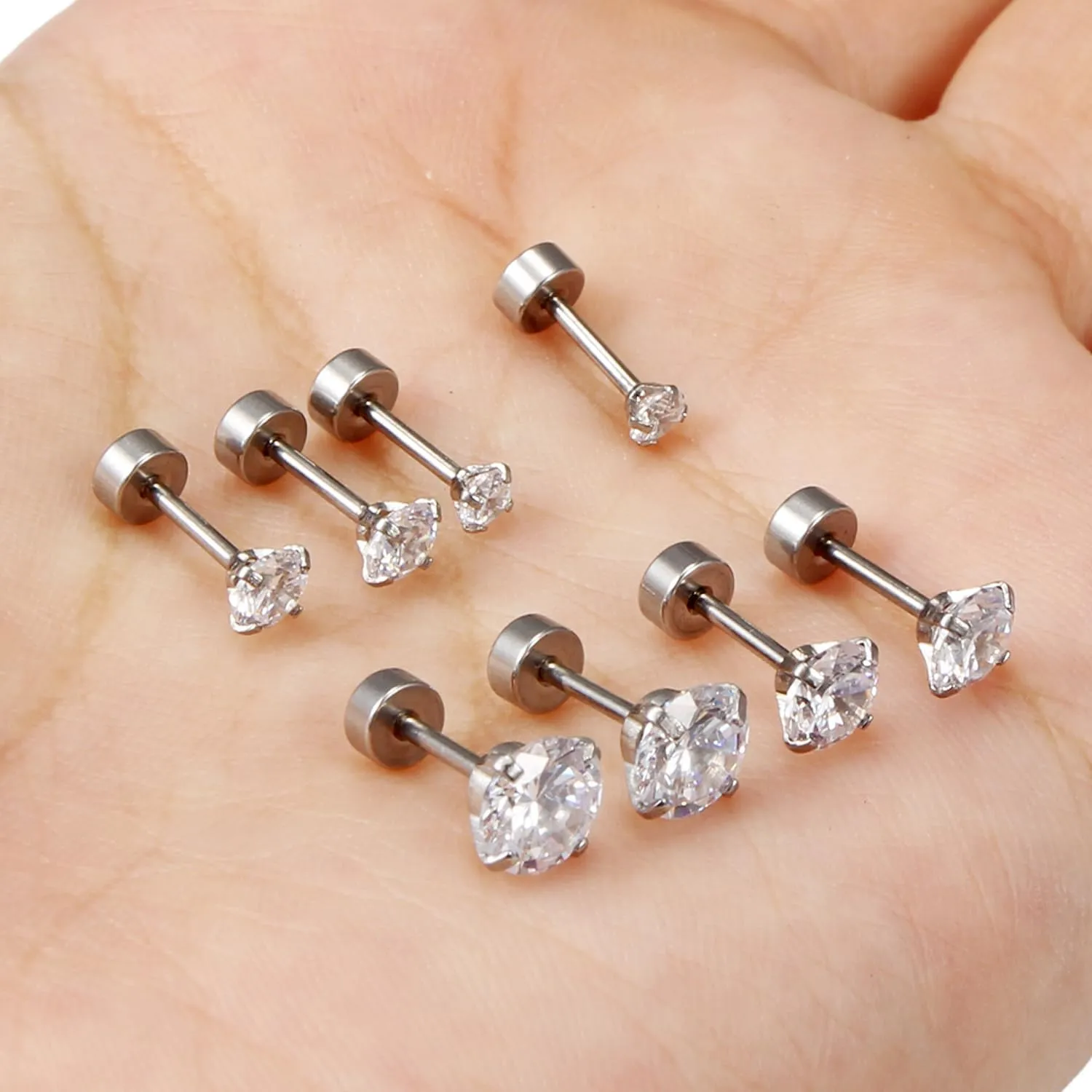 Cisyozi 20G 18G Hypoallergenic Flat Back Earrings Studs for Women Men 316L Surgical Steel Screw Back Studs Earrings Cartilage Earlobe Earrings Piercings CZ Size 2mm 3mm 4mm 5mm 6mm 7mm 8mm