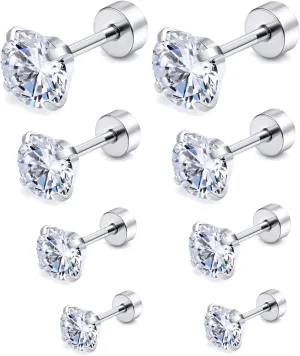 Cisyozi 20G 18G Hypoallergenic Flat Back Earrings Studs for Women Men 316L Surgical Steel Screw Back Studs Earrings Cartilage Earlobe Earrings Piercings CZ Size 2mm 3mm 4mm 5mm 6mm 7mm 8mm