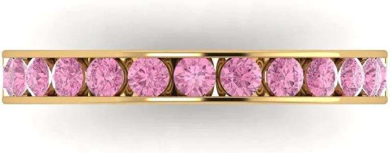 Clara Pucci 0.39 Ct Round Cut VVS1 Simulated Pink Diamond Wedding Band  Stackable 14K Solid Yellow Gold Ring  Bridal Anniversary Band for Women  Birthstone Gift for Her