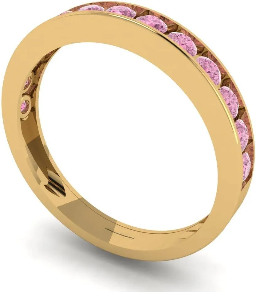 Clara Pucci 0.39 Ct Round Cut VVS1 Simulated Pink Diamond Wedding Band  Stackable 14K Solid Yellow Gold Ring  Bridal Anniversary Band for Women  Birthstone Gift for Her