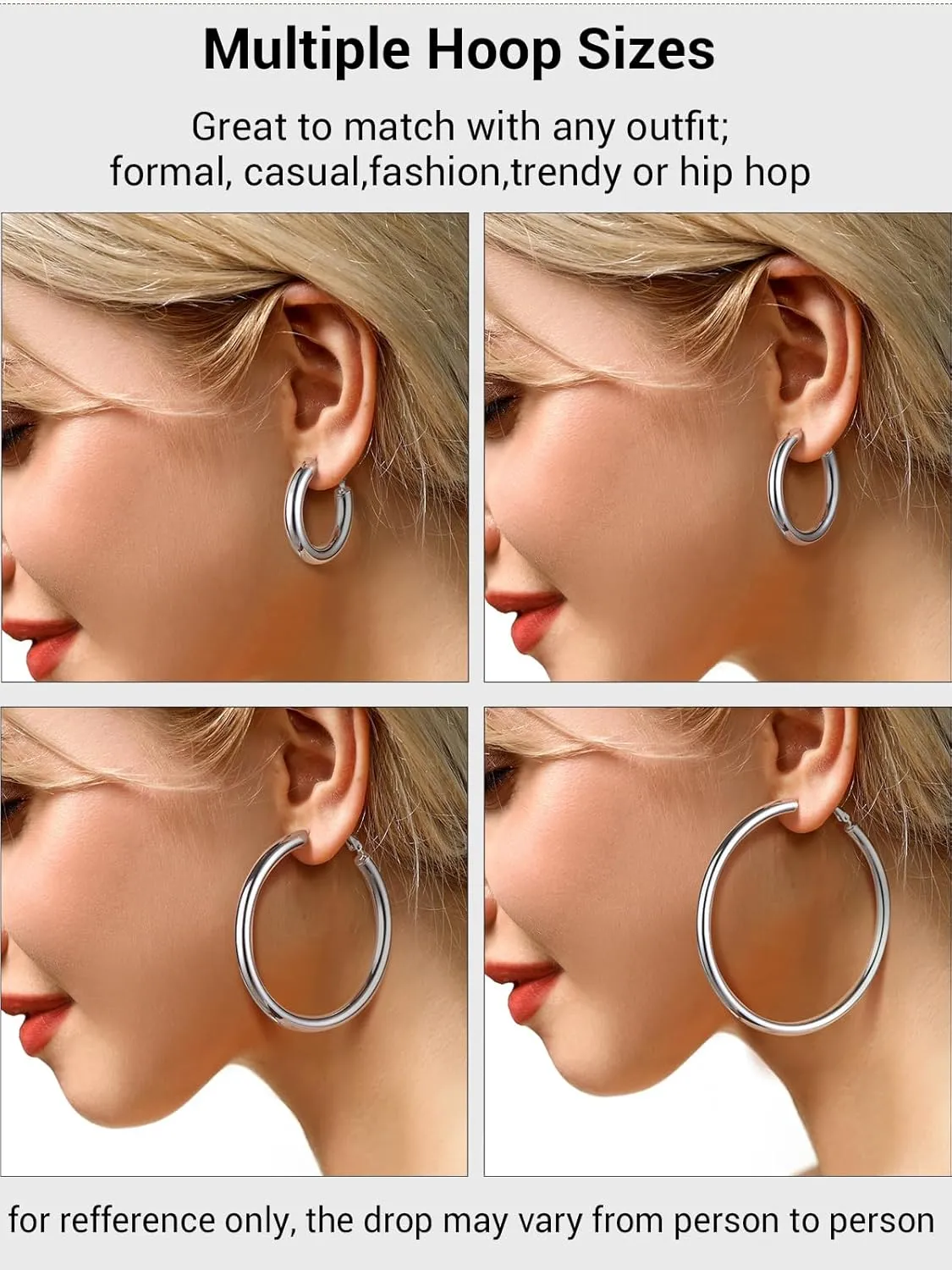 Classic Hoop Earrings for Women Stainless Steel/18K Gold Plated/Black Earrings, Chunky Hoops Earrings Size 30mm/40mm/60mm/80mm
