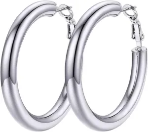 Classic Hoop Earrings for Women Stainless Steel/18K Gold Plated/Black Earrings, Chunky Hoops Earrings Size 30mm/40mm/60mm/80mm