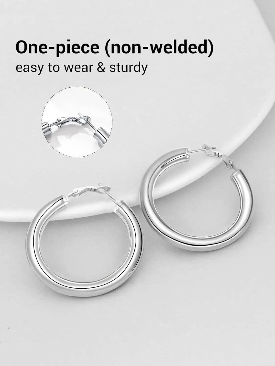 Classic Hoop Earrings for Women Stainless Steel/18K Gold Plated/Black Earrings, Chunky Hoops Earrings Size 30mm/40mm/60mm/80mm