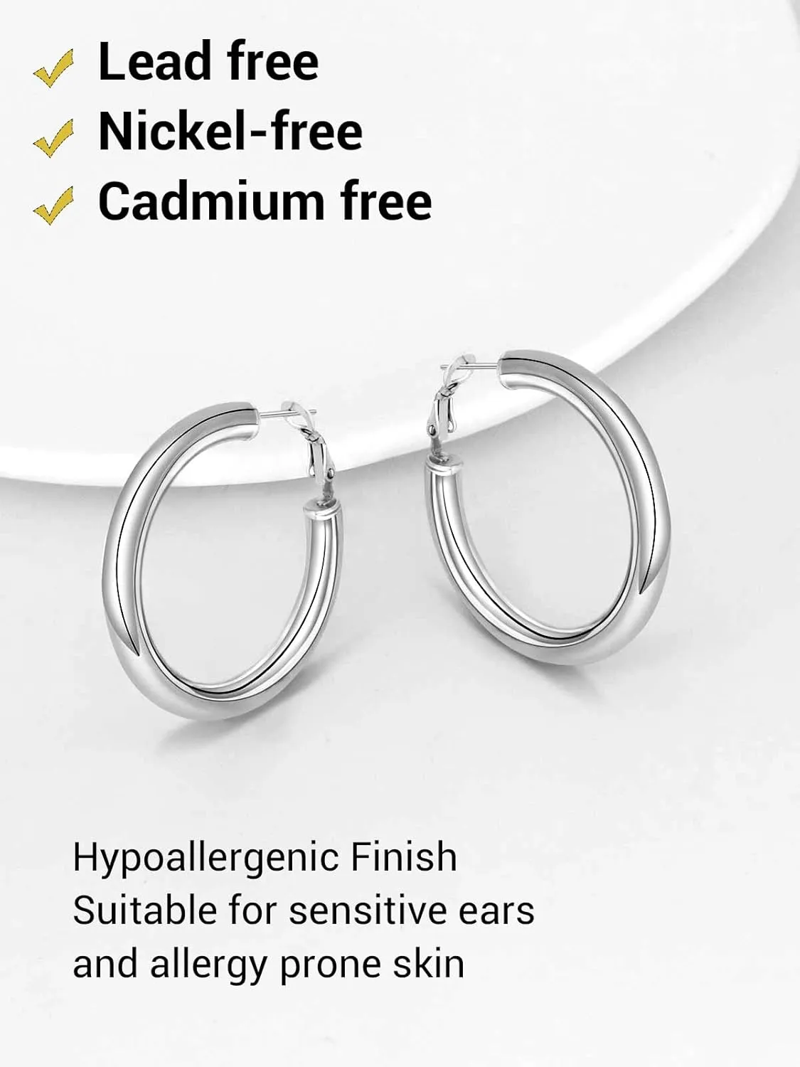 Classic Hoop Earrings for Women Stainless Steel/18K Gold Plated/Black Earrings, Chunky Hoops Earrings Size 30mm/40mm/60mm/80mm