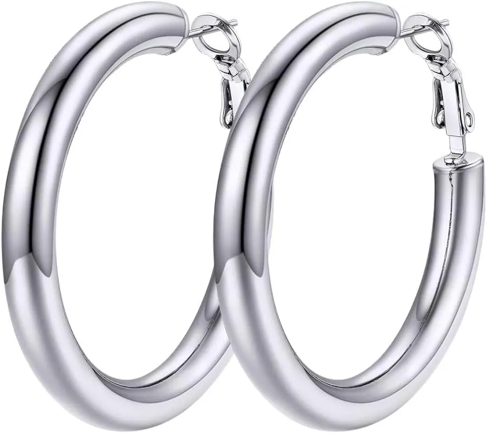 Classic Hoop Earrings for Women Stainless Steel/18K Gold Plated/Black Earrings, Chunky Hoops Earrings Size 30mm/40mm/60mm/80mm