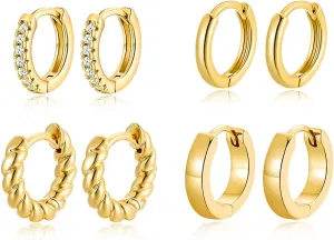 CLASSYZINT Small Hoop Earrings Set Twisted Glossy Zirconia Huggie Earrings For Multiple Piercing Cartilage Jewelry