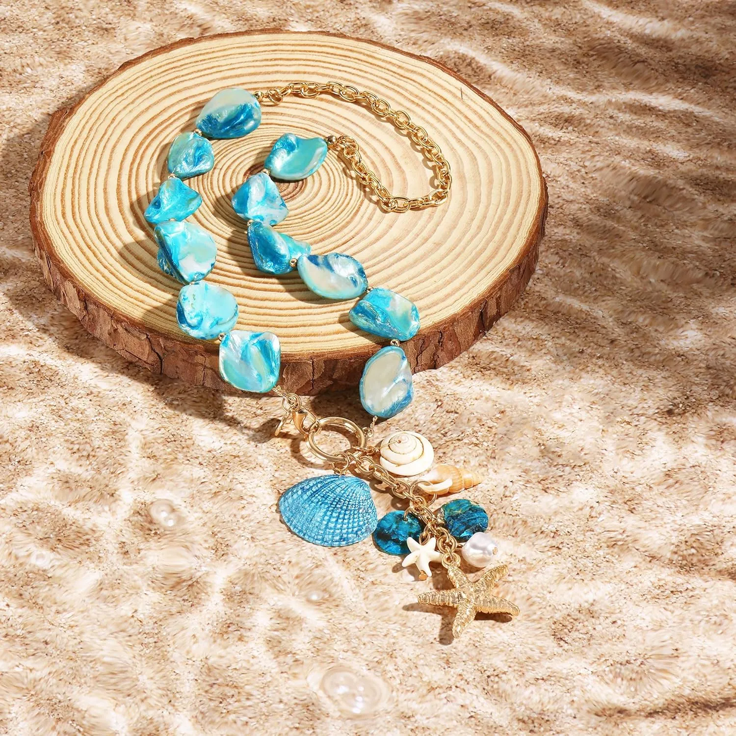 Coiris Starfish Seashell Necklace for Women Pearl Shell Natural Summer Beach Jewelry for Women(N0134-Pearl)