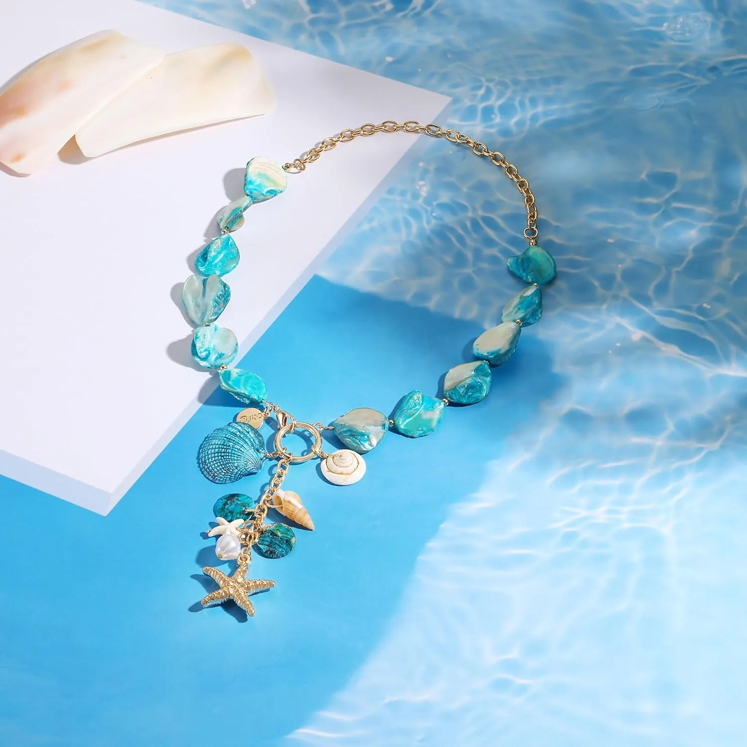 Coiris Starfish Seashell Necklace for Women Pearl Shell Natural Summer Beach Jewelry for Women(N0134-Pearl)