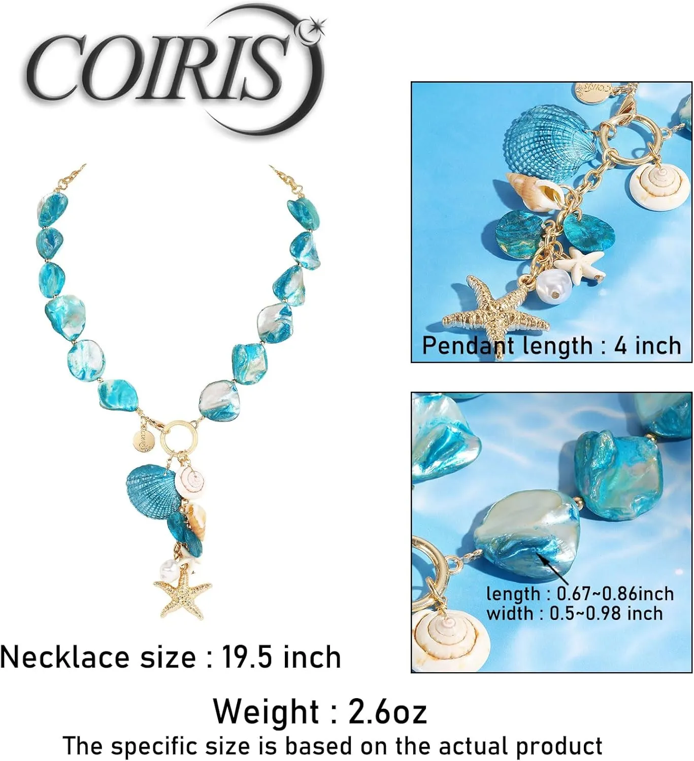 Coiris Starfish Seashell Necklace for Women Pearl Shell Natural Summer Beach Jewelry for Women(N0134-Pearl)
