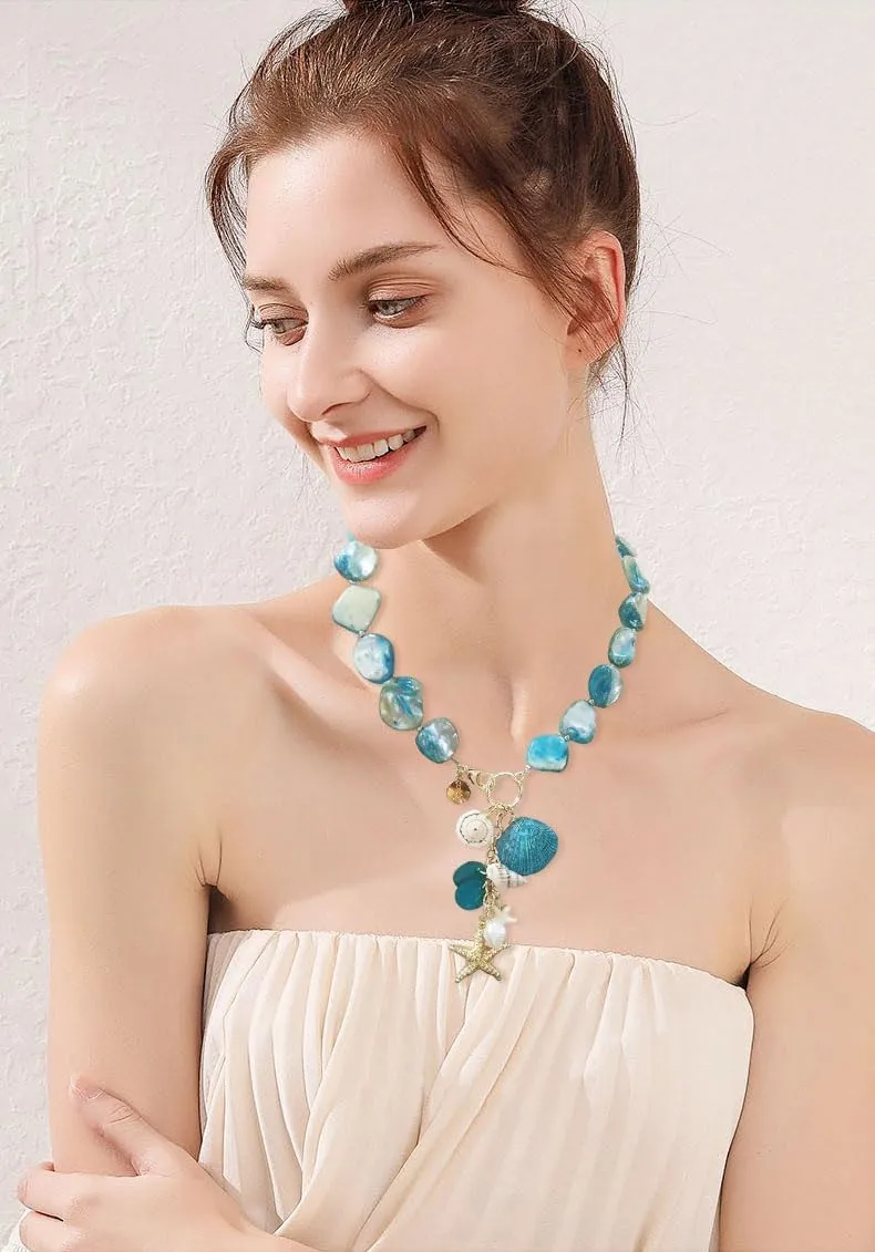 Coiris Starfish Seashell Necklace for Women Pearl Shell Natural Summer Beach Jewelry for Women(N0134-Pearl)
