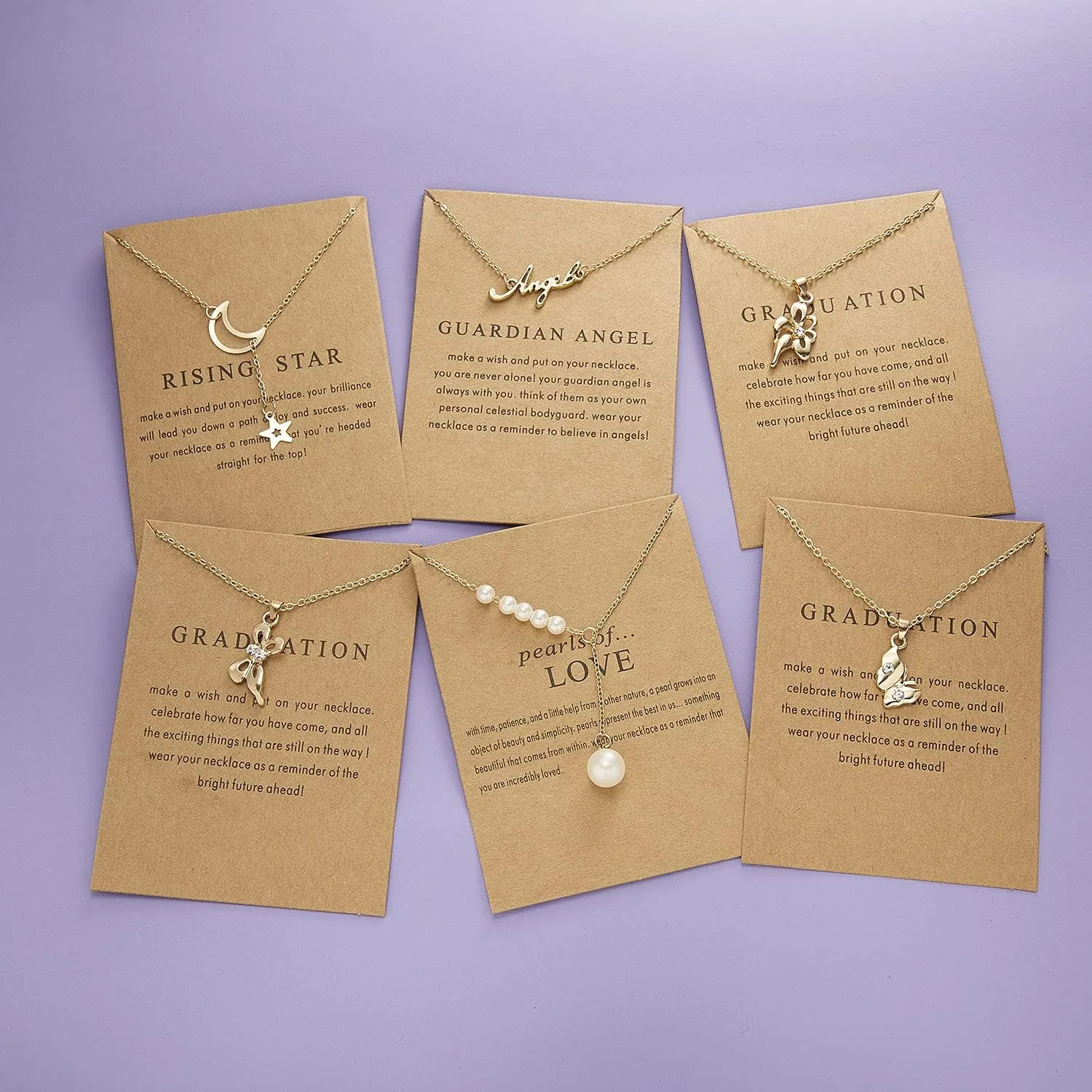 COLORFUL BLING Dainty Moon Star Y Pendant Necklaces Butterfly Bow for Women Friendship Wish Paper Card Clavicle Jewelry