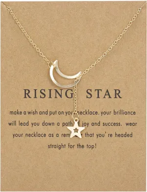 COLORFUL BLING Dainty Moon Star Y Pendant Necklaces Butterfly Bow for Women Friendship Wish Paper Card Clavicle Jewelry