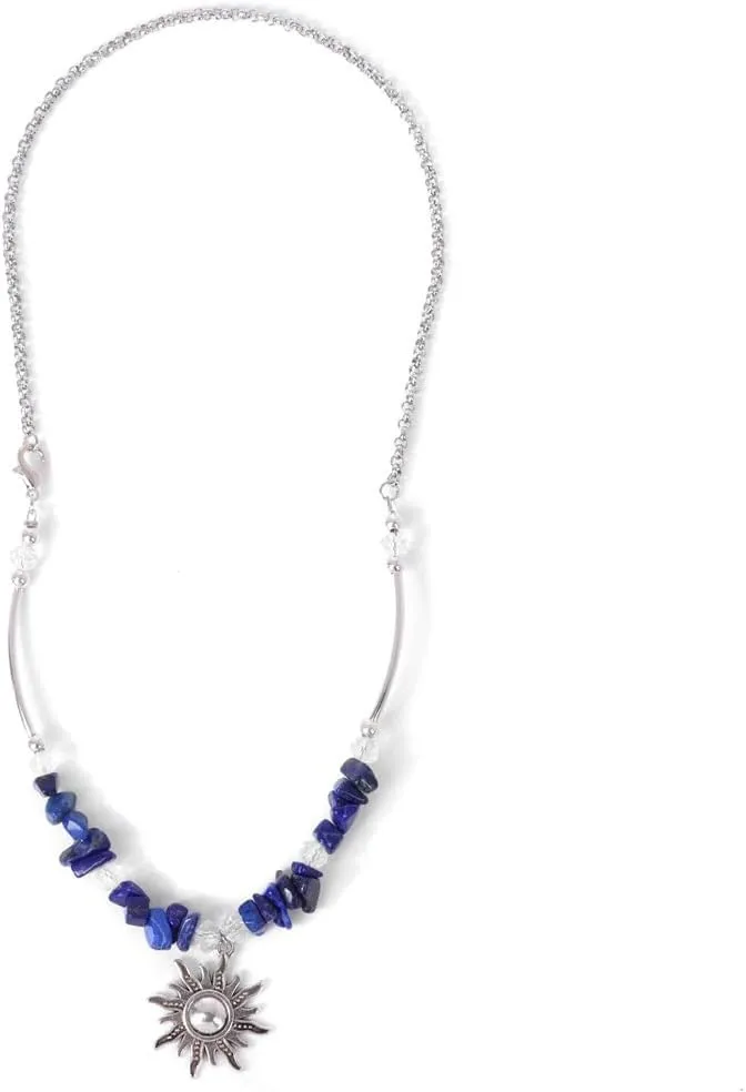 COLORFUL BLING Gothic Boho Sun Choker Necklace Natural Stone Healing Crystal Tassel Star Necklace for Women Minimalist Jewelry