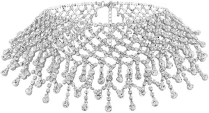 COLORFUL BLING Luxury Rhinestone Full Crystal Tassel Choker Necklace for Women Party Wedding Bridal Bridesmaid Costume Neck Jewelry Accessories