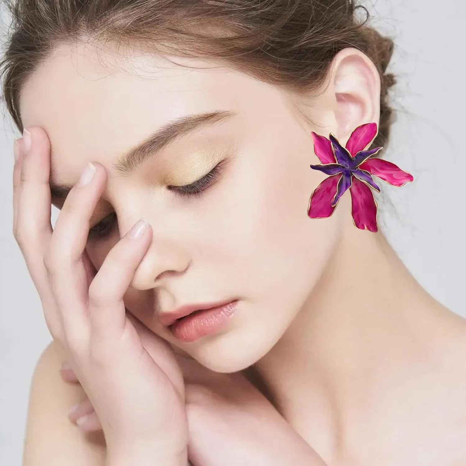 Colorful Dripping Oil Flower Floral Enamel Statement Stud Earrings Jewelry for Women