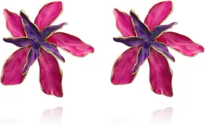 Colorful Dripping Oil Flower Floral Enamel Statement Stud Earrings Jewelry for Women