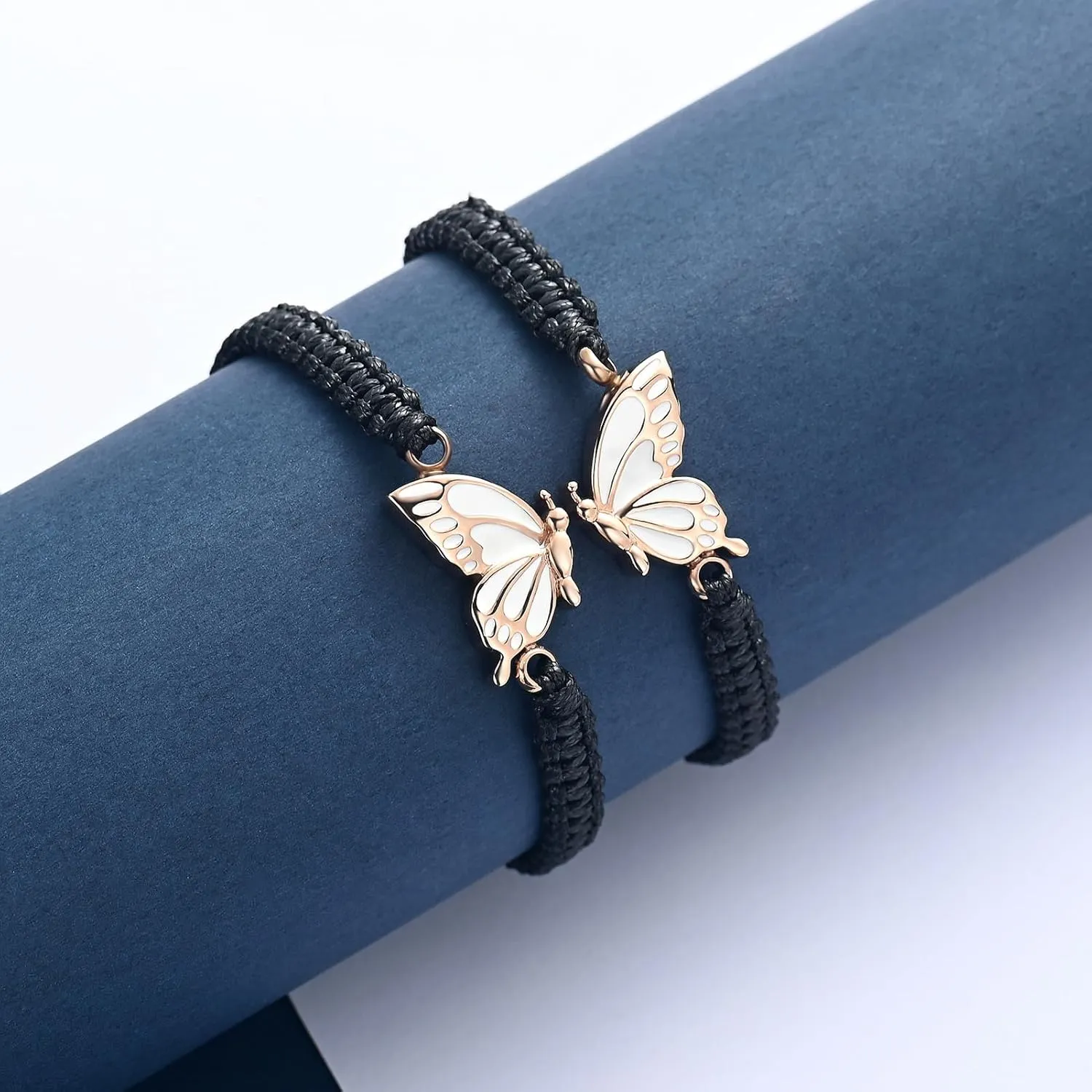 constantlife 2 Pack Butterfly Cremation Bracelet for Ashes Stainless Steel Urn Pendants Keepsake Braided Rope Adjustable Wristband Bangle Memorial Jewelry for Women Girls